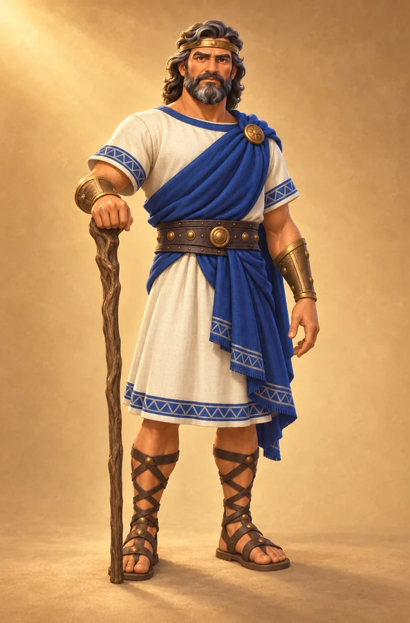 Joshua in his blue and white robes