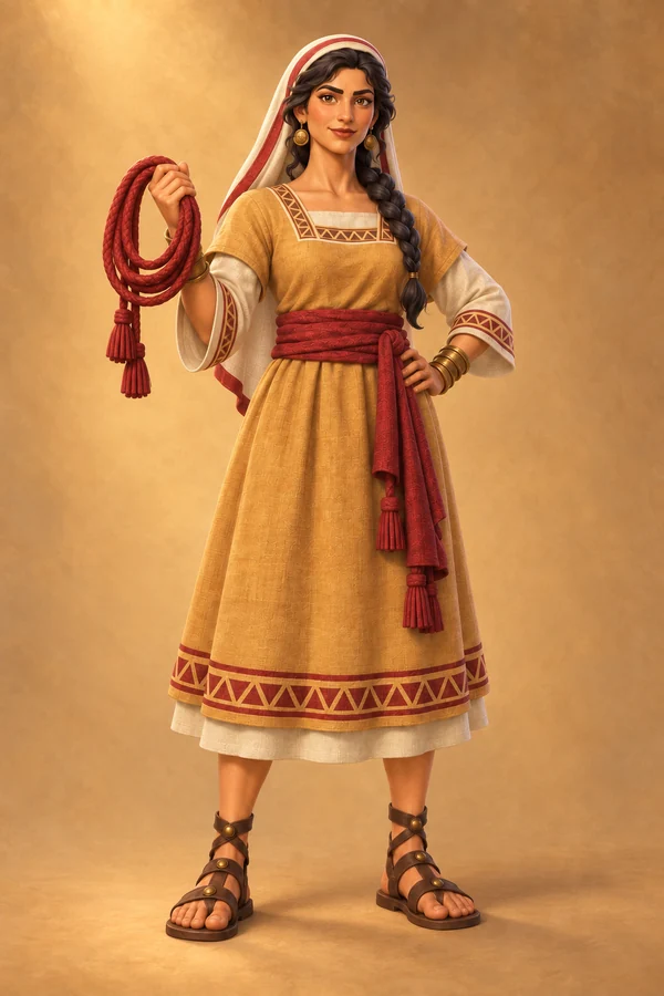 Rahab holding a scarlet cord